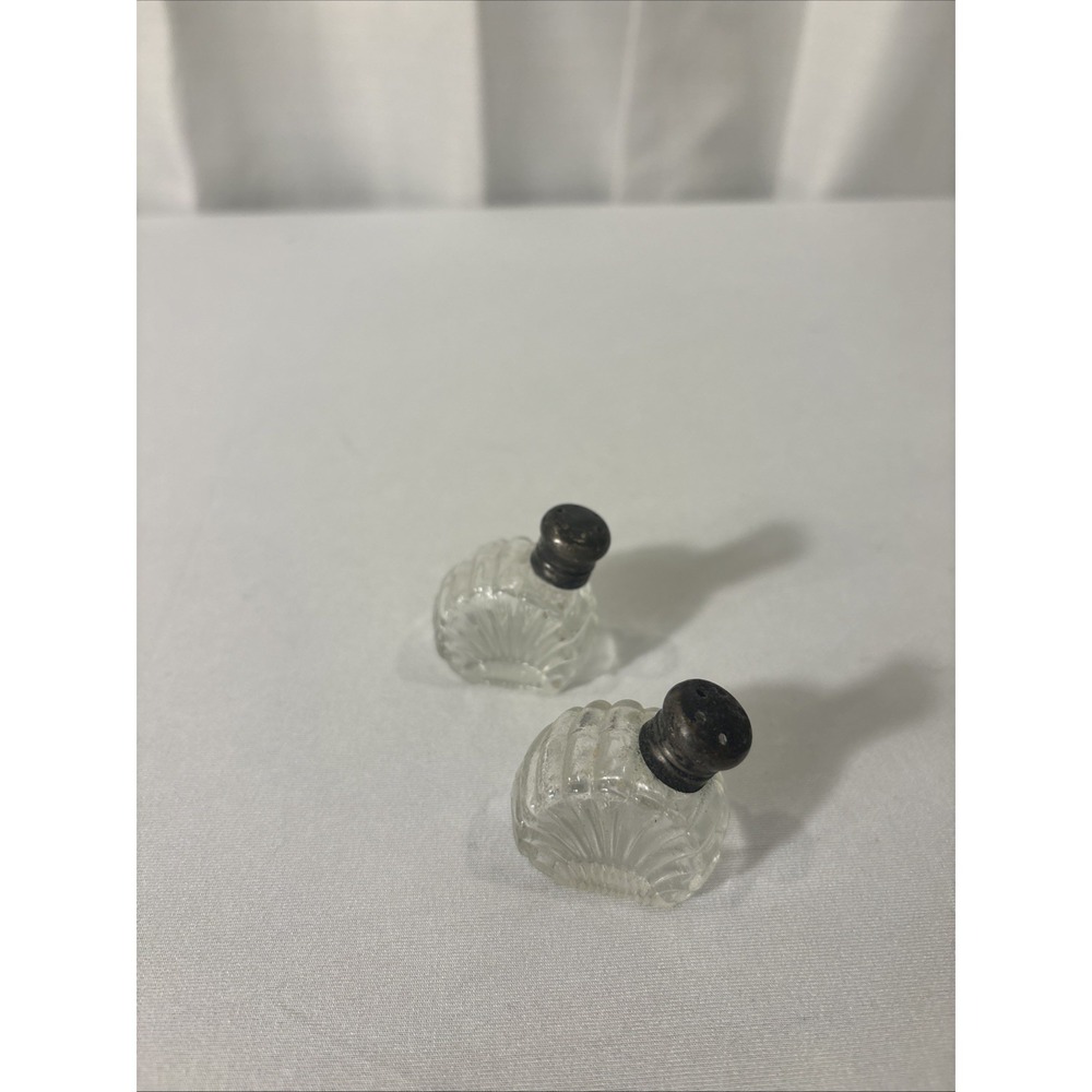 Vintage Antique Glass/Crystal Salt & Pepper Shakers Sterling Silver Caps~Patina